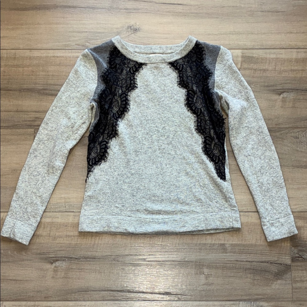 JCrew Gray Lace Accent Women's Top Size S